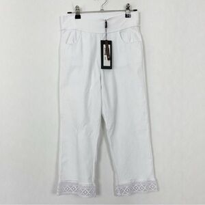 NWT Women’s Papa Vancouver White Cropped‎ Leggings Pants Lace Trim Size Small